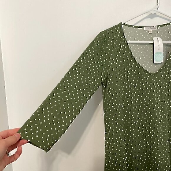 NEW NWT NINE BRITTON STITCH FIX Skylee Brushed Knit Dress Olive Green Polka Dot - Picture 8 of 12
